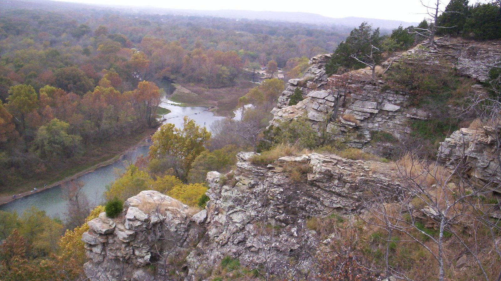 Fall color along the Illinois River below a limestone bluff at the upper end of Lake Tenkiller in Cherokee County, Oklahoma